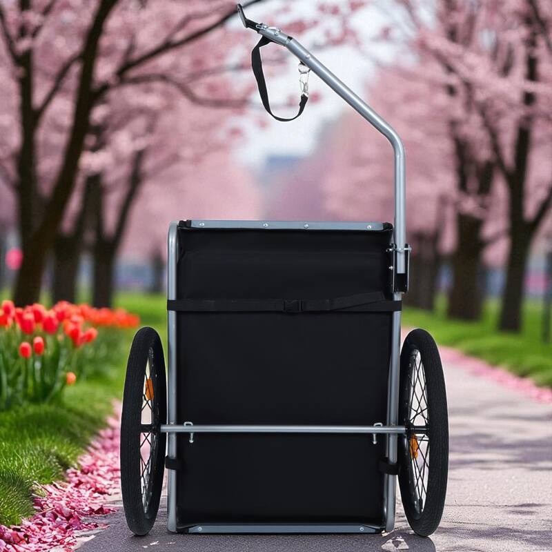 Folding Dog Bike Trailer with Steel Frame, 66LB Capacity Pet Carrier Cart with 20" Wheels & Waterproof Cover