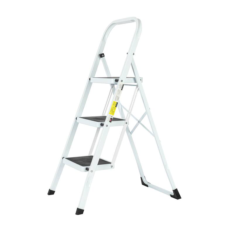 330 lb Capacity 3-Step White Iron Folding Step Stool Ladder