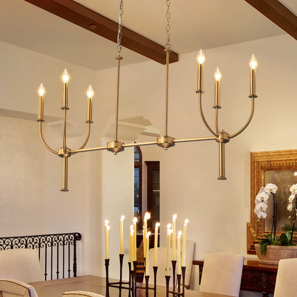 6-Light Mid-Century Modern Linear Candelabra Hanging Chandelier