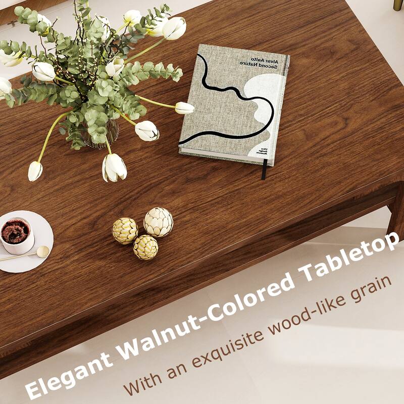 Gymax 47'' Rectangular Coffee Table w/ Storage Shelf & Curved Legs for