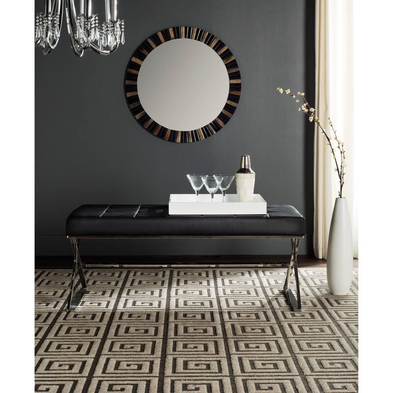 SAFAVIEH Lorayne Modern Glam Tufted Grey Bench - 43Wx18Dx18H - Black/Chrome