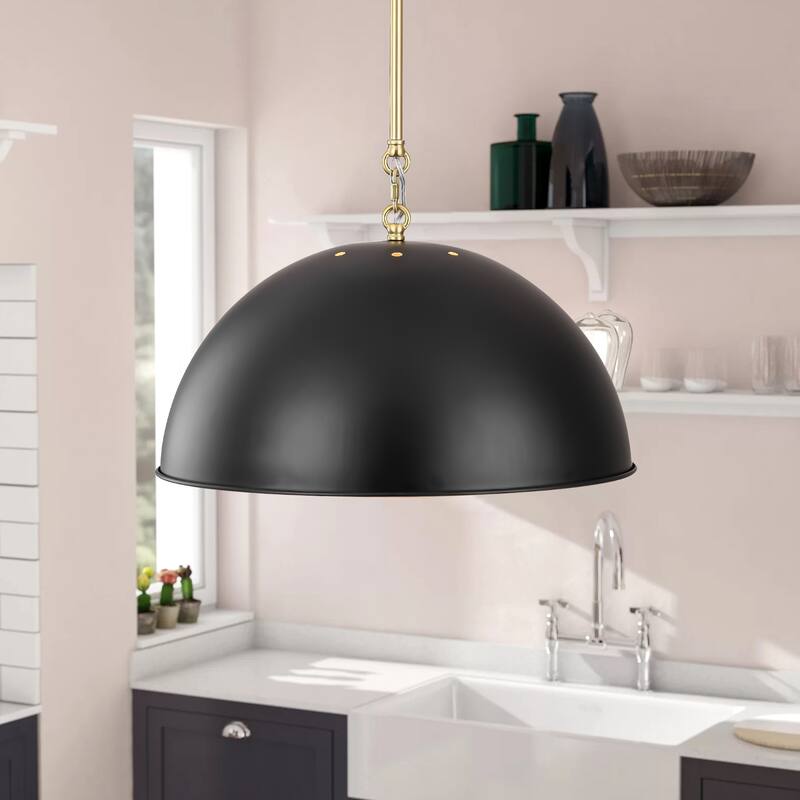 1-Light Industrial Vintage Black/Gold Dome Pendant Light for Kitchen Island - Black