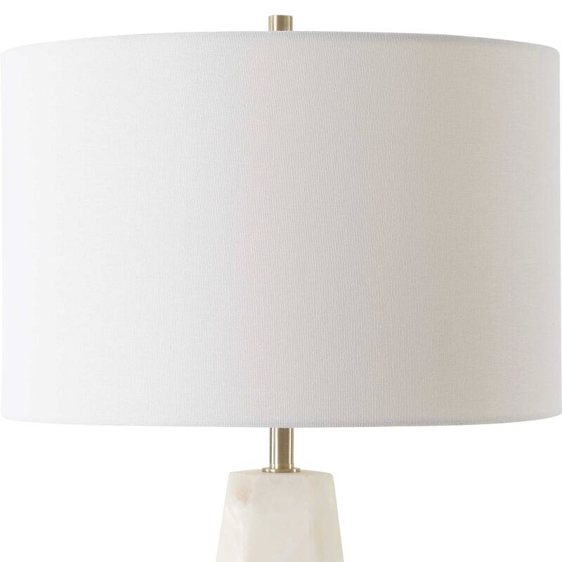Accent Table Lamp, Cream Marble Base, Off White Linen Shade, 23 Inch