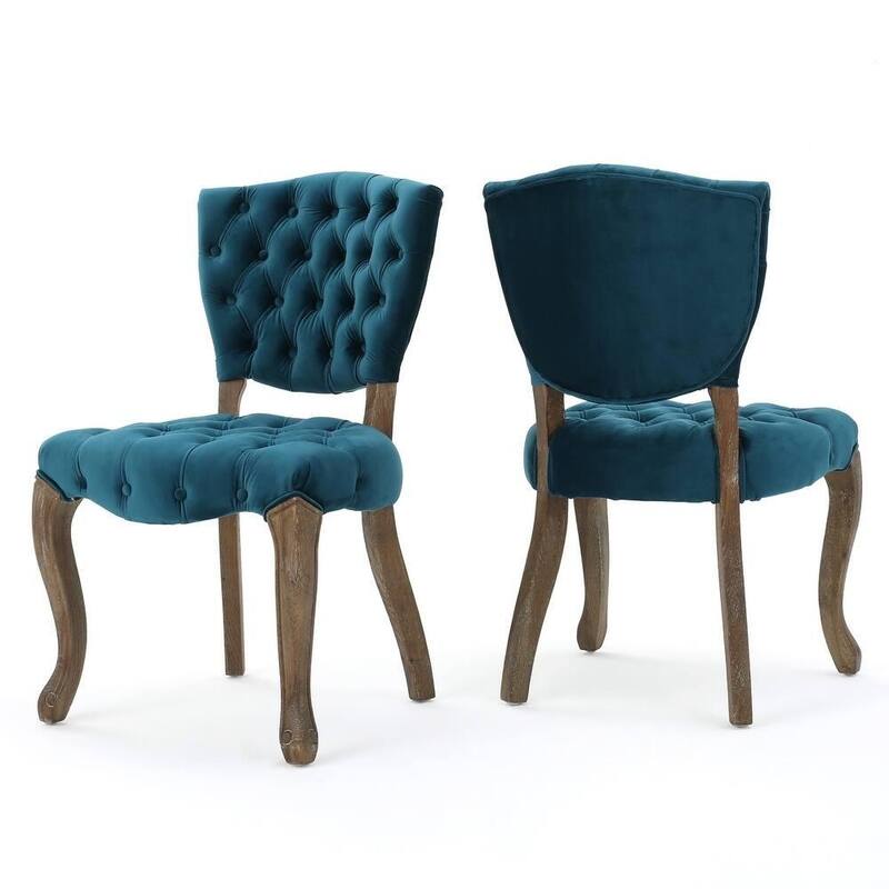 Velvet Dining Chairs Set of 2, Kitchen Side Chairs, Tufted Dining Room Chairs with Padded Seat and Wood Legs for Living Room