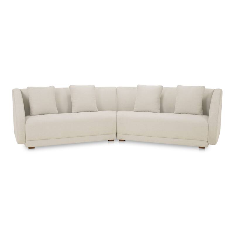NADAAL STUDIOS Solace 2 Piece Modular Sectional, Angled Sides, Sloped Arms, Plinth Base, Four Toss Cushions, White - White - Symmetrical