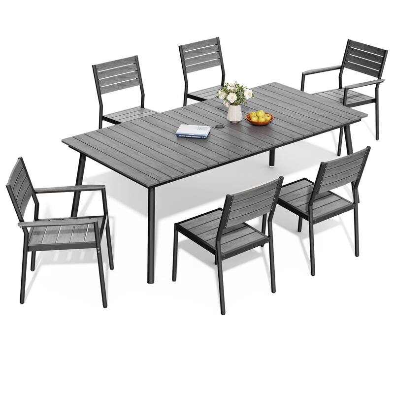 Pellebant 7/9PC Outdoor Rectangle Aluminum Dining Table with Stackable Chairs