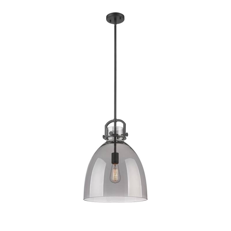 Innovations Lighting Newton Bell - 1 Light 14" Stem Hung Pendant - Matte Black/Light Smoke
