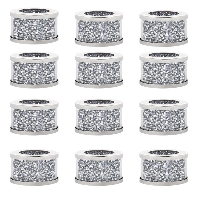 HomeRoots Set of Twelve Clear And Silver Faux Crystal Glass And Stainless Steel Napkin Rings - 1.97 in. x 1.18 in. x 1.97 in.
