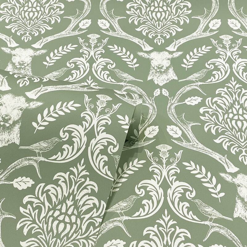 Arthouse Wickham Green Stag Damask Wallpaper