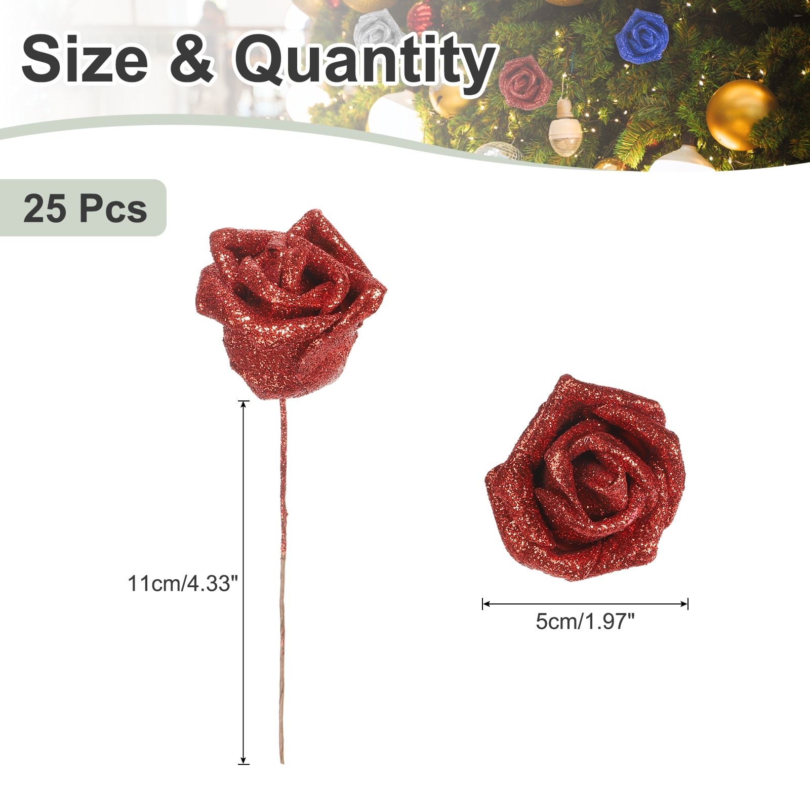 Glitter Roses, Foam Artificial Flowers Roses Heads Real Looking Fake Flowers Bulk with Stem
