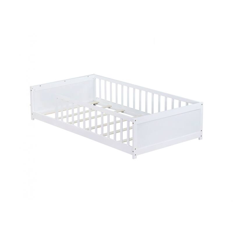 Twin size Floor Platform Bed with Built-in Book Rack