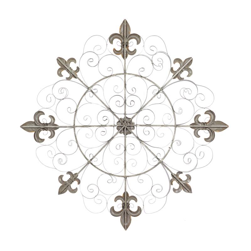 Brown Metal Medallion Fleur De Lis Home Wall Decor with Detailed Scrollwork