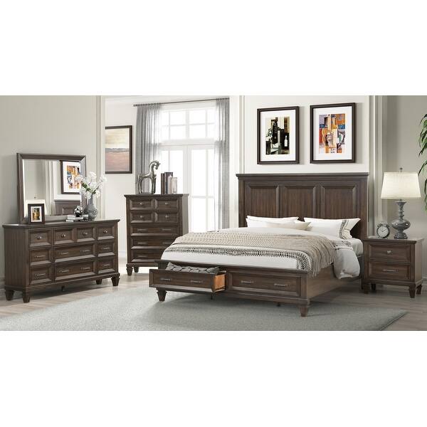 slide 2 of 8, Hamilton King Size 5 Pc Bedroom Set in Dark Walnut, Bed, 2 Nightstands, Dresser, Mirror