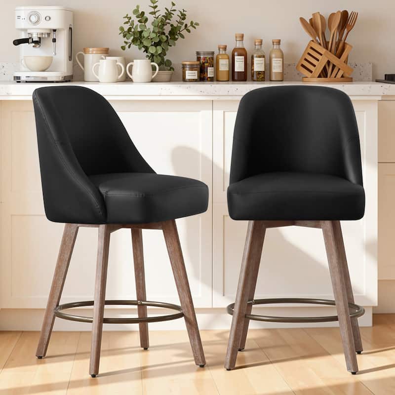 26" Upholstered Counter Height Swivel Bar Stool, Counter Stools with Solid Wood Legs - 39.37"H x 22.44"D x 21.65"W