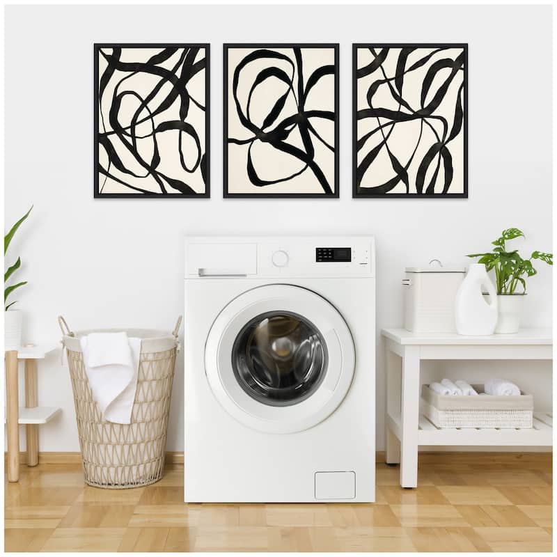 Kate and Laurel Sylvie Black Twist 1,3 and 4 Framed Canvas Art Set by Alicia Bock