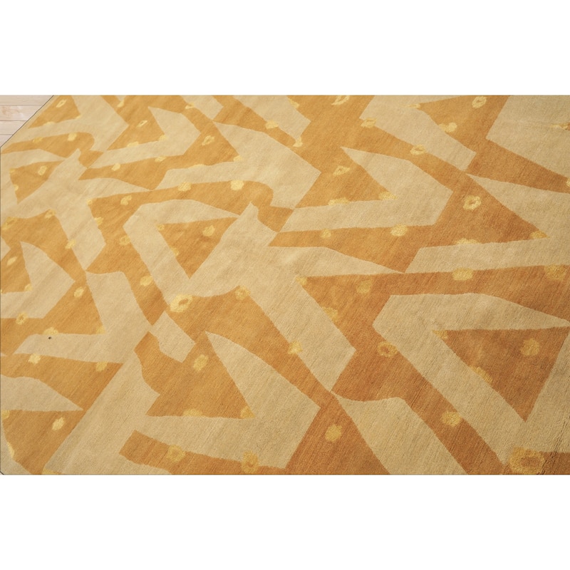 6x8'11'' Tibetano Hand Knotted Wool Beige Modern & Contemporary Art Deco Rug - 6' x 8' 11''
