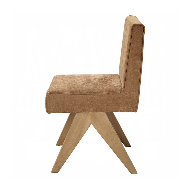 Set of 2 Upholstered Dining Chairs with Crisscross Legs in Chocolate and Oak