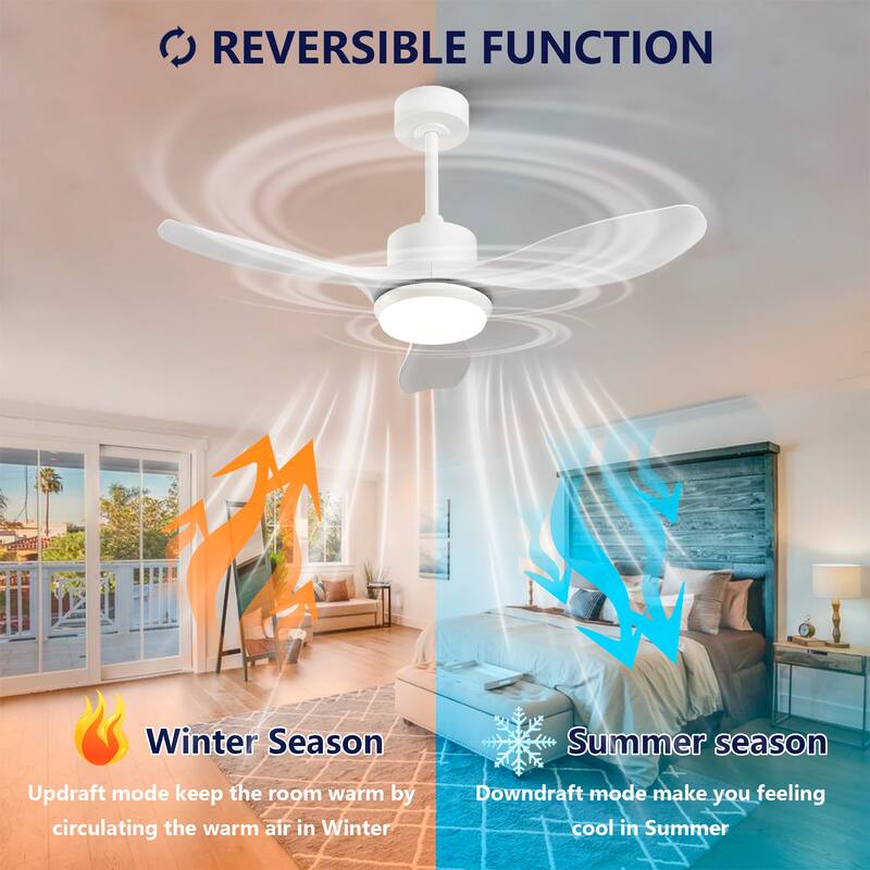 Sofucor 42/52 Inch Ceiling Fan With Light,3 ABS Blades Remote Control,Reversible DC Motor With Dimmable LED