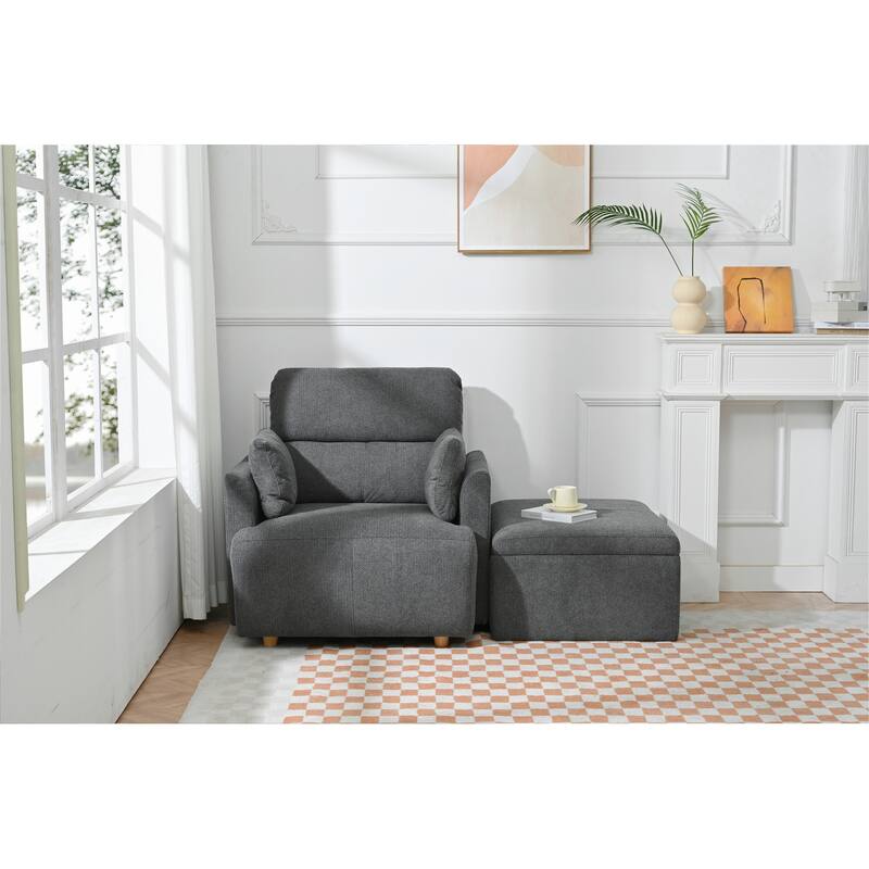 Upholstered Accent Armchair with Storage Ottoman
