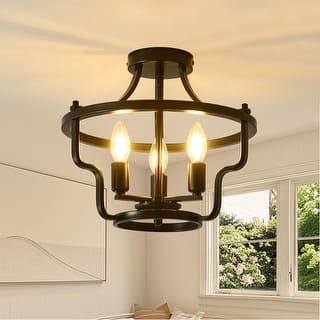 3 Light Semi Flush Mount Ceiling Light - Matte Black