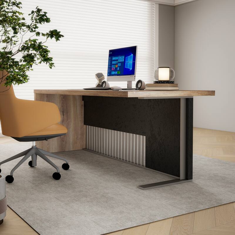 WESOME L-shaped Executive Office Desk with 2 Drawers 4 Wheels File Cabinets Cable Management