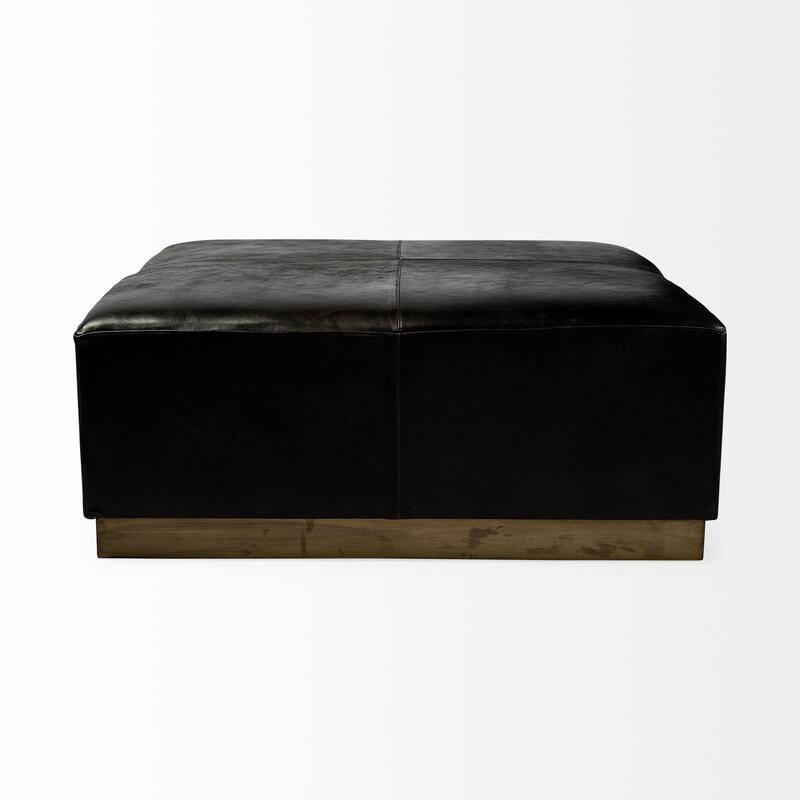 HomeRoots 36" Black Faux Leather and Brown Footstool