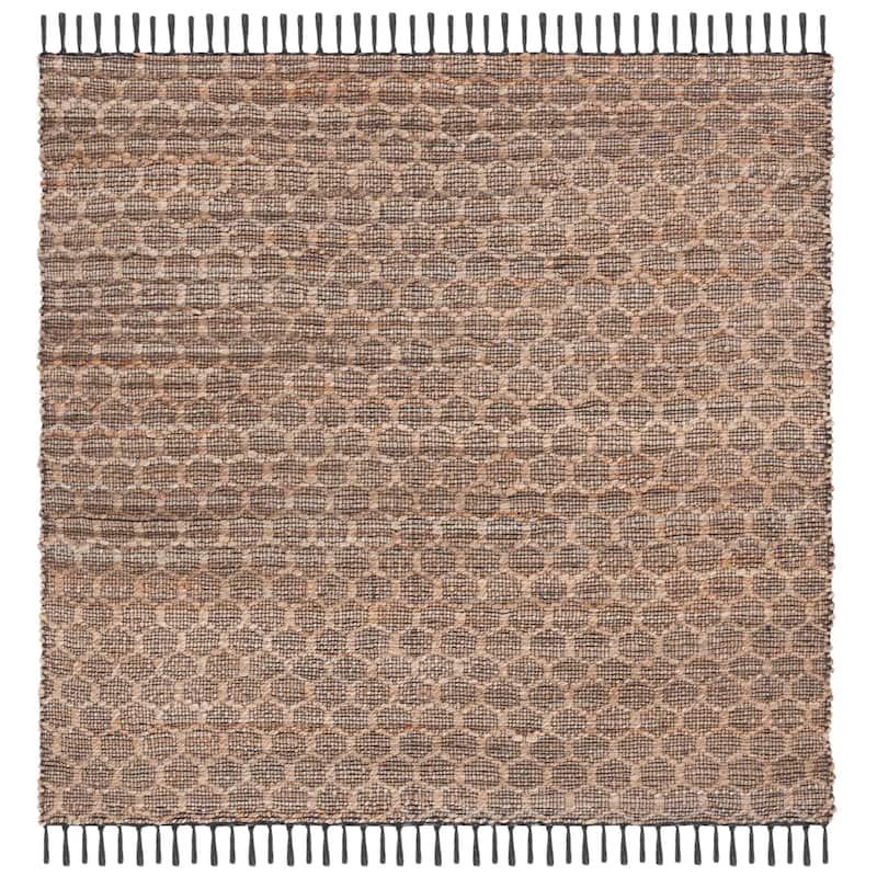 SAFAVIEH Handmade Cape Cod Zorina Coastal Jute Tassel Rug - 6' Square - Charcoal/Natural