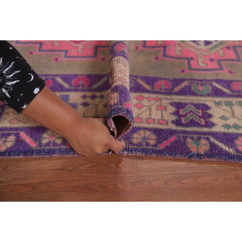 Hand Knotted Oriental 100% Wool Carpet Traditional Geometric Brown Lori Runner Rug - 12' 7'' X 4' 8''