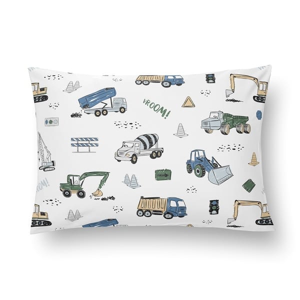 slide 2 of 6, Sweet Jojo Designs Construction Truck Boy Toddler Pillow with Pillowcase 13x18 in. Grey Blue Green Transportation Zone Vehicles