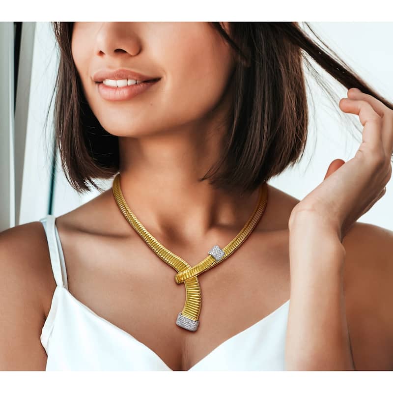 Miadora 5ct TGW Cubic Zirconia Omega Style Necklace in Yellow and White Silver-8in
