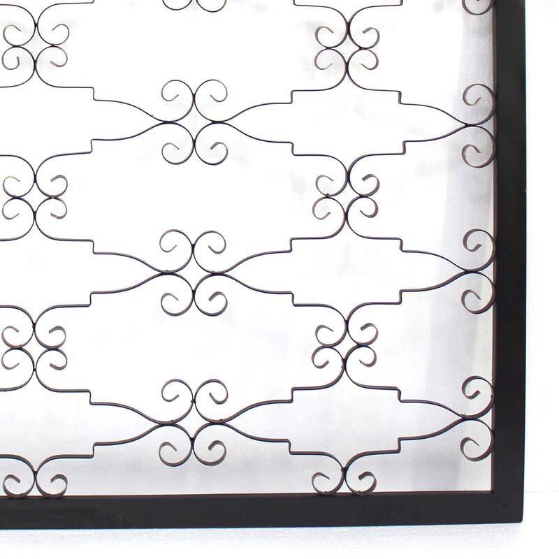 Rectangular Metal Frame Wall Decor with Curved Design Accents, Black