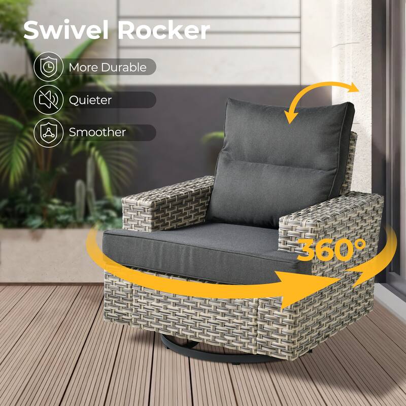 HOOOWOOO 10-piece Rattan Wicker Patio Outdoor Furniture Fire Pit Set with Swivel Rocking Chairs