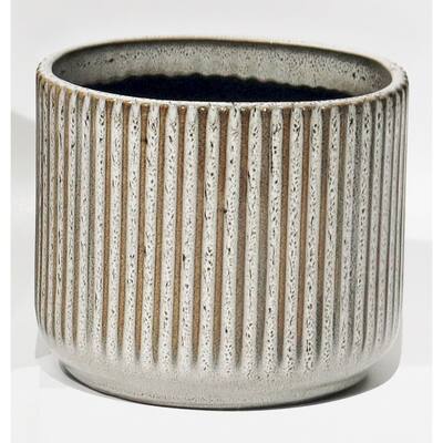 Taupe And Beige Striped Ceramic Planter
