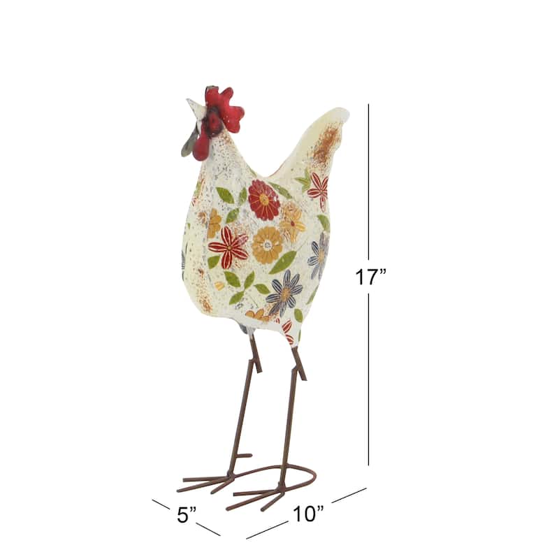 Metal Rooster Indoor Outdoor Distressed Standing Decorative Garden Sculpture - Green or Cream - Roche River Decor