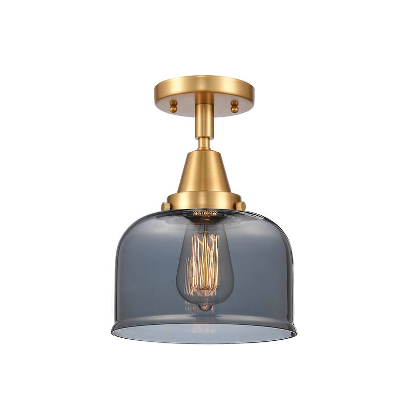 Innovations Lighting Caden Bell - 1 Light 8" Flush Mount - Satin Gold/Light Smoke