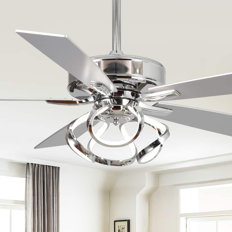 52" Modern Chrome/ Black Indoor Dimmable LED Ceiling Fan with Light and Remote - Chrome
