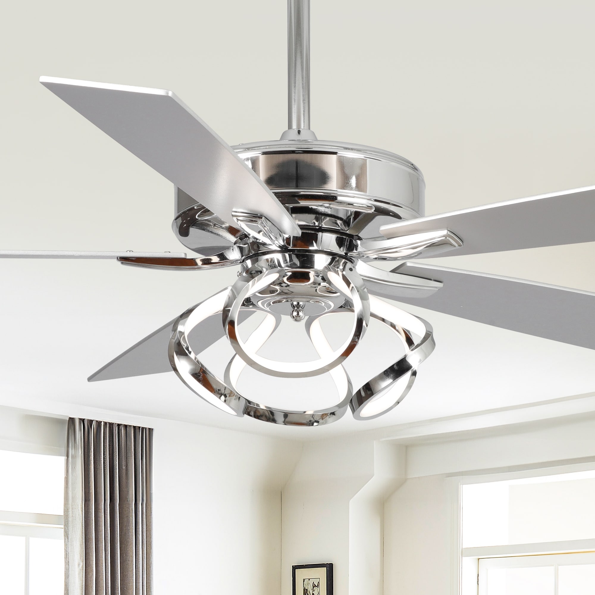 Parrot Uncle 52" Modern Chrome Dimmable Unique LED Ceiling Fan with Light and Remote