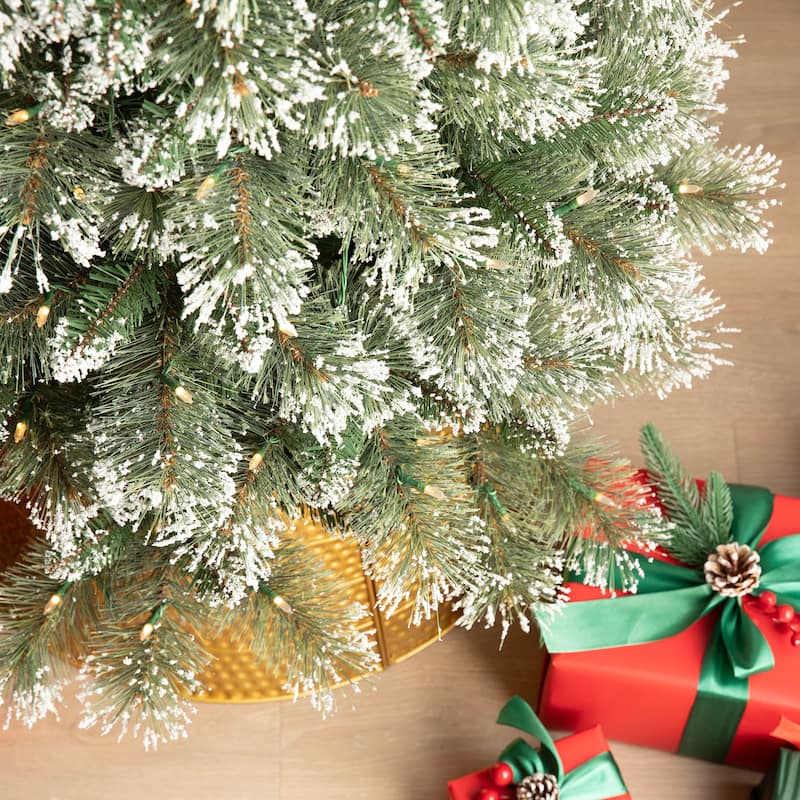 Glitzhome 7.5/9/11ft Pre-Lit Flocked Warm White & Multi-color Artificial Christmas Tree with Remote Controller