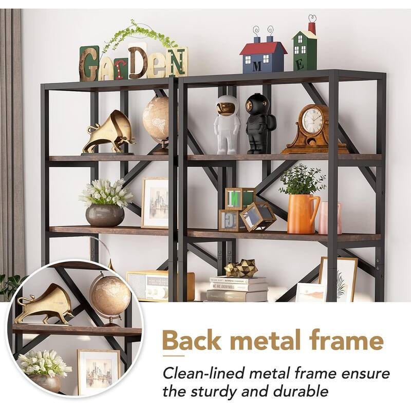 71" Industrial Bookshelf, 6 Tier Rustic Brown Wood Etagere Bookcase, Open Book Shelves