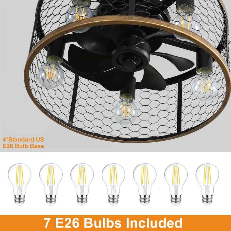 20" Industrial 5-Light Black Caged Ceiling Fan with Light Kit and Remote Control Included - 20 inch