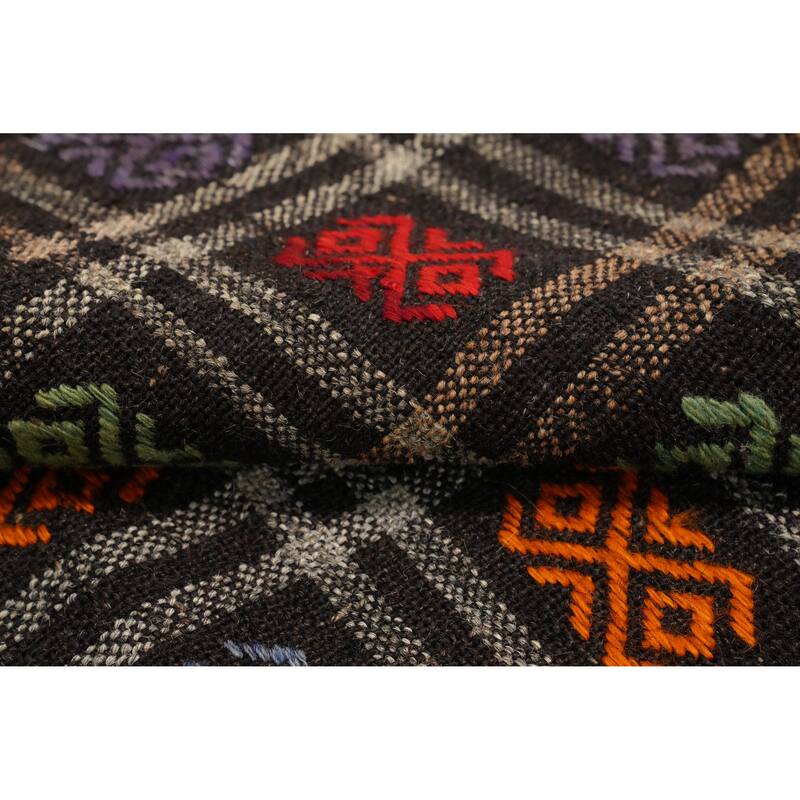 Hand Woven Oriental 100% Wool Carpet Southwestern All-Over Black Kilim Area Rug - 11' 1'' X 5' 9''