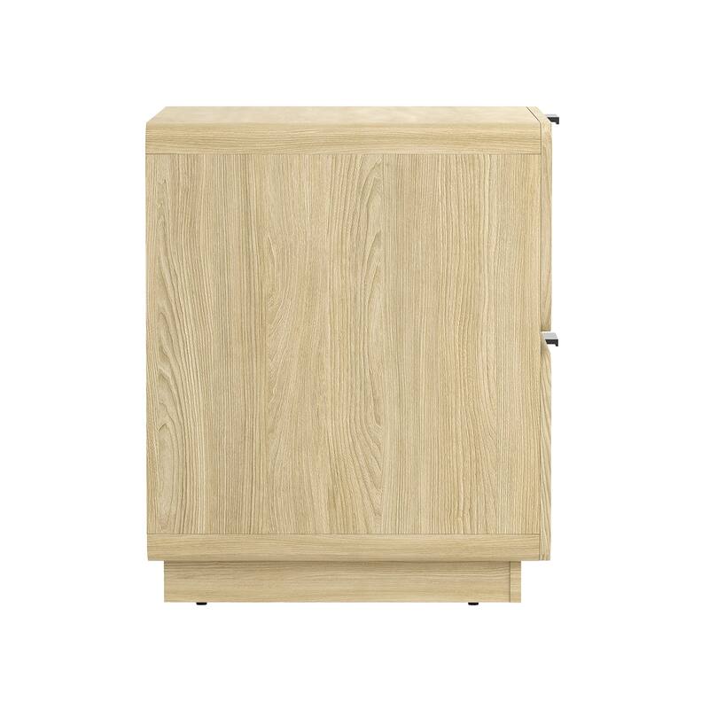 Modern Nightstand with 2 Drawers Wood Grain Texture Metal Pulls