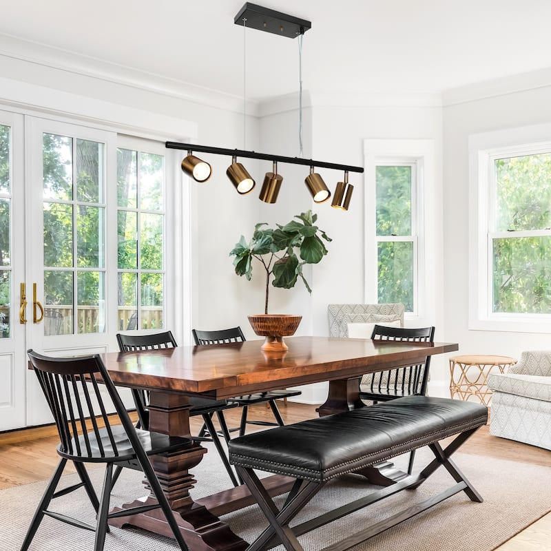 Modern 5-Light Black Gold Chandelier Metal Linear Island Lights for Dining Room - 28.5" L x 6" W x 6" H