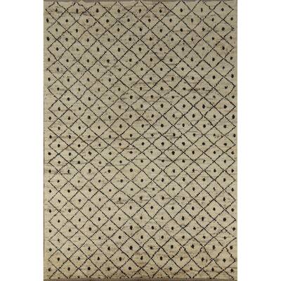 Beige Trellis Moroccan Oriental Area Rug Handmade Wool Carpet - 6'11" x 9'9"
