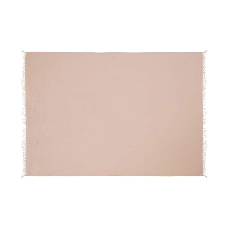HomeRoots 47" X 60" Blush Cotton Woven Turkish Towel Throw Blanket with Fringe
