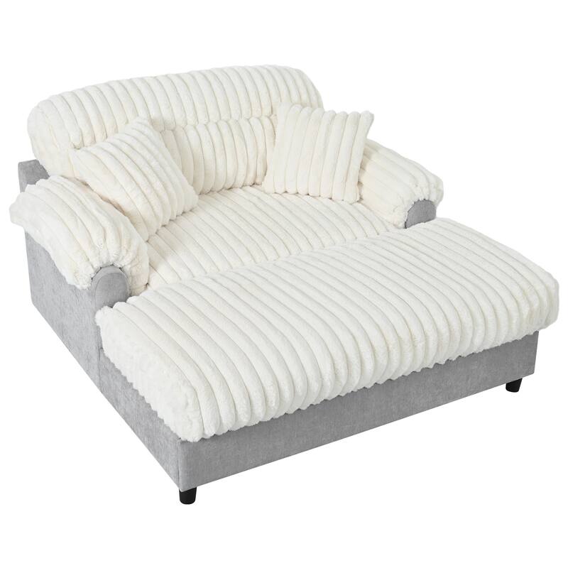 Modern Oversized Chaise Lounge Sofa for Living Room, 65.25" Cloud Sleeper Sofa Plush Faux Fur Sofa Couch with 2 Pillows