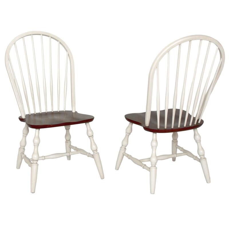Wooden Side Chairs - 41" - White and Brown - Set of 2