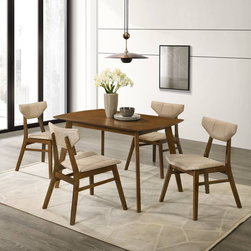 Amaris 5-Piece Rectangular Walnut Dining Set with Upholstered Chairs - Sand