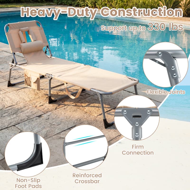 Goplus Outdoor Beach Lounge Chair Folding Chaise Lounge with Pillow - See Details