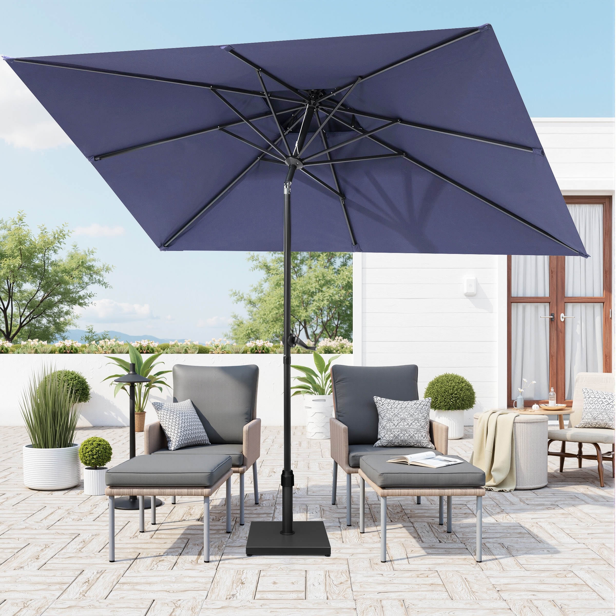 Pellebant Outdoor 9 x 5 ft Patio Market Umbrella Rectangular with Wheels Base - Black